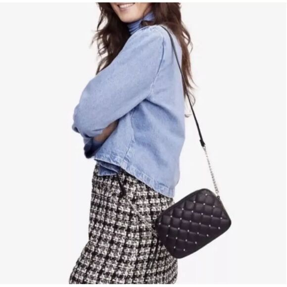 RM Rebecca Minkoff diamond quilted  with studded crossbody in black - Picture 3 of 12